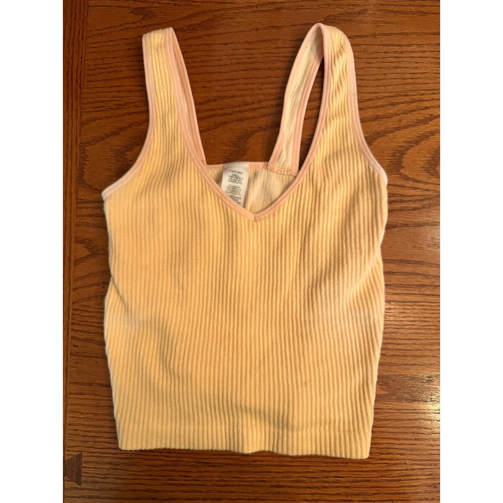 Revival Ribbed Tank Top O/S Peachy Yellow V-Neck Double Strap Bra Layering